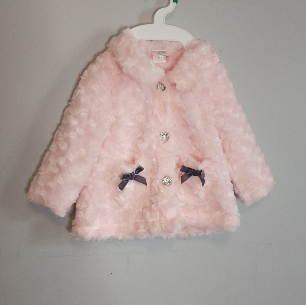 Cutie Pie pink coat with gray bows 6-9 months